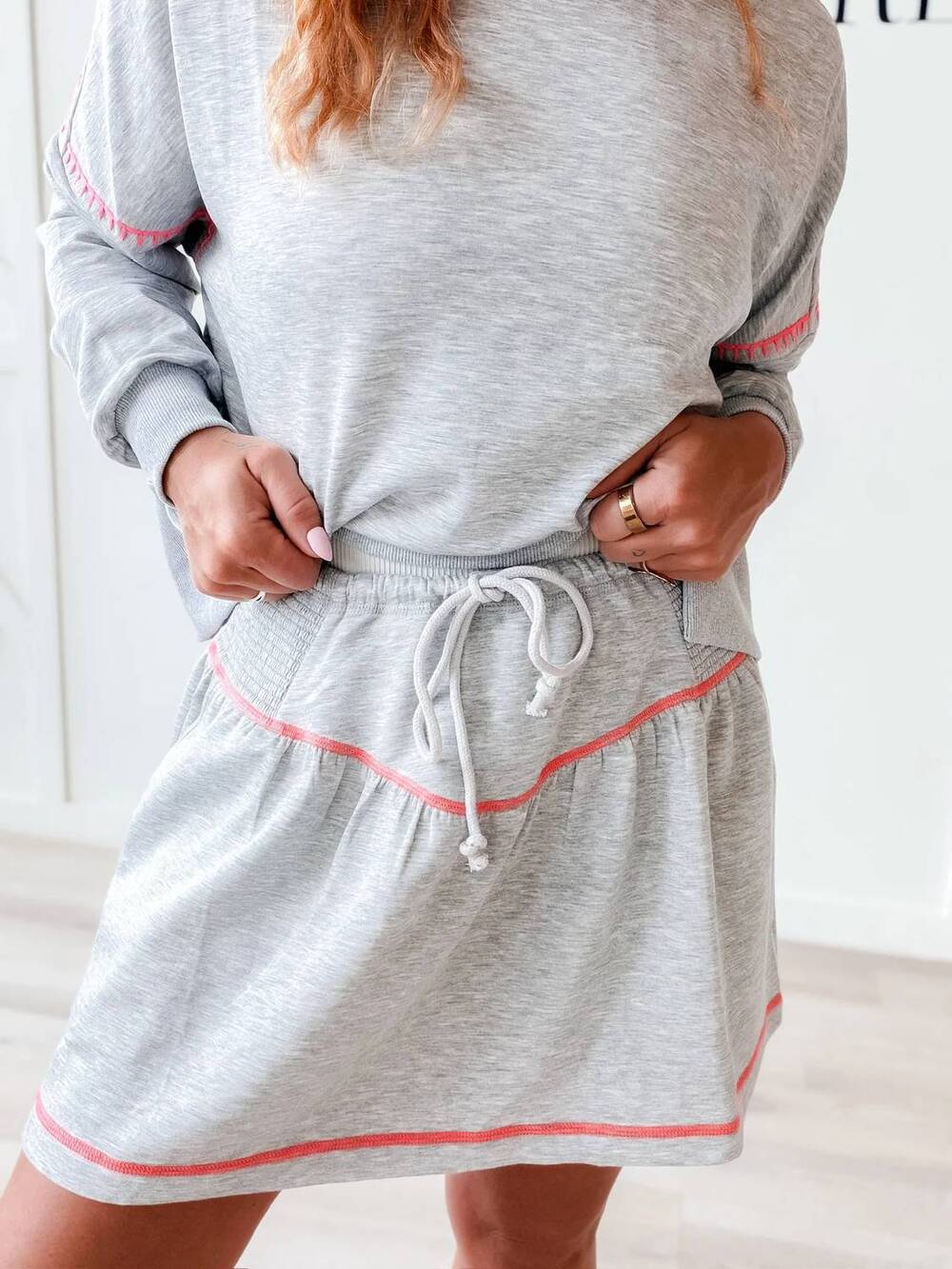 NEW DAVI & DANI louisa accent stitch skort in heather grey